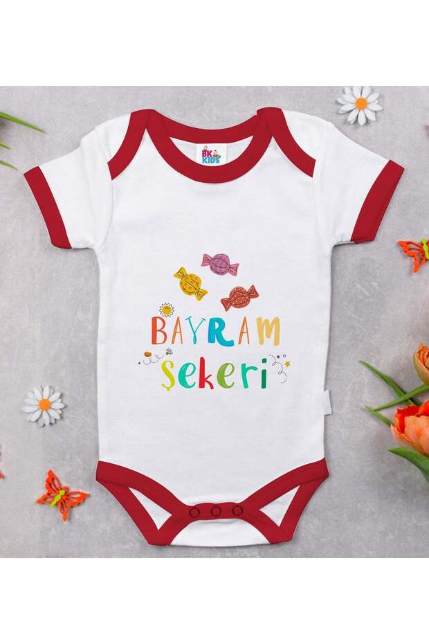 BK Kids Red Baby Bodysuit with Holiday Candy Design - 1 (0-3 Months)