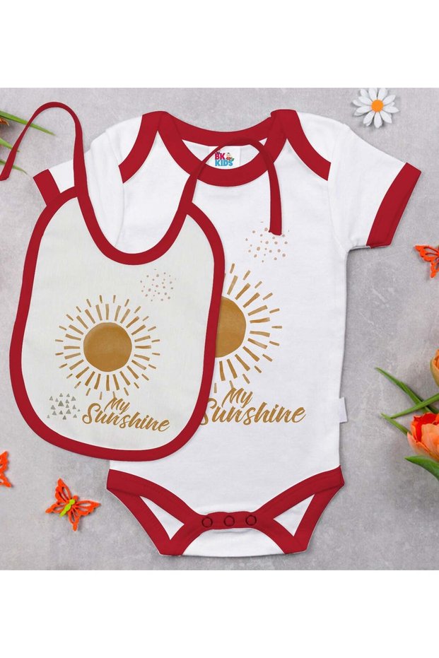 BK Kids "My Sunshine" Design Red Baby Bodysuit and Bib Gift Set-1, 12–18 months