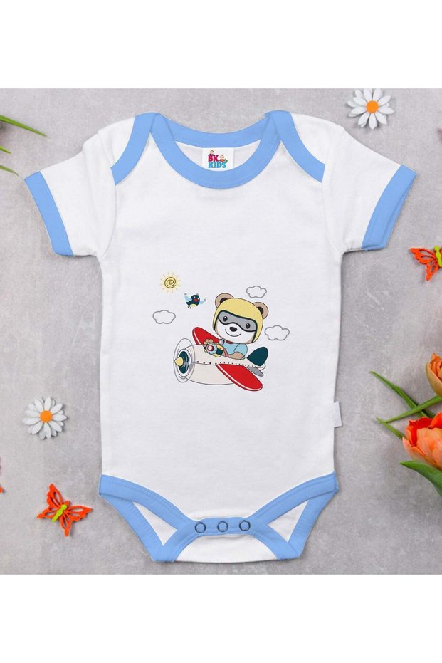 BK Kids Cute Pilot-Printed Blue Baby Bodysuit-1, 9–12 Months