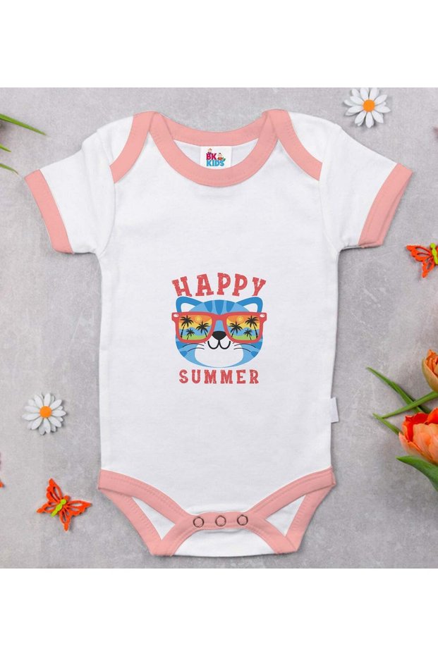 BK Kids Happy Summer Design Pink Baby Bodysuit-1, 3–6 Months