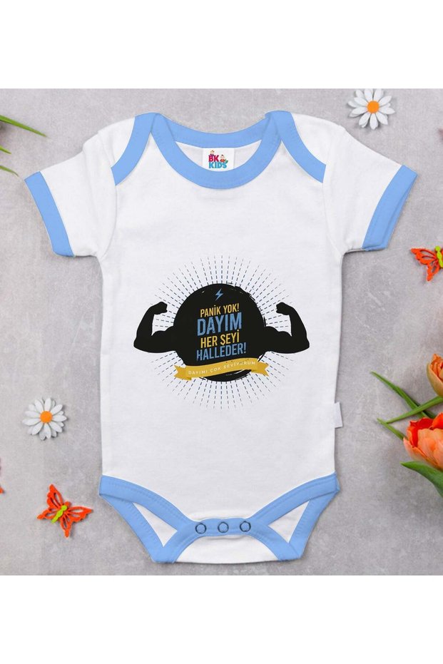 BK Kids "My Uncle Will Take Care of It" Design Blue Baby Bodysuit-1, 12–18 months