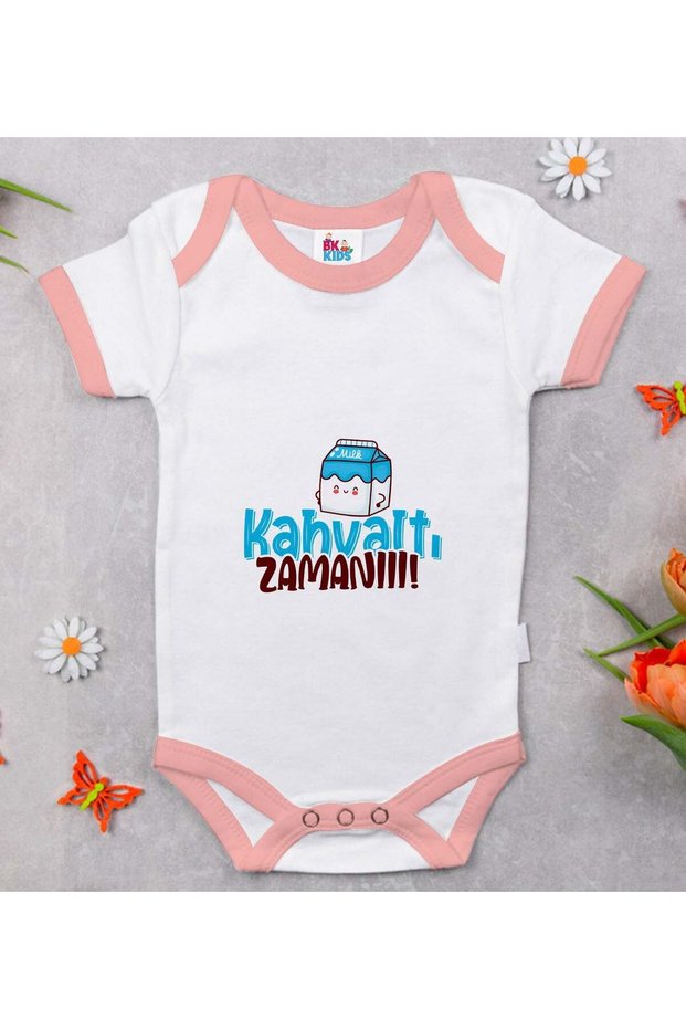 BK Kids "Breakfast Time" Design Pink Baby Bodysuit-1, 3–6 Months