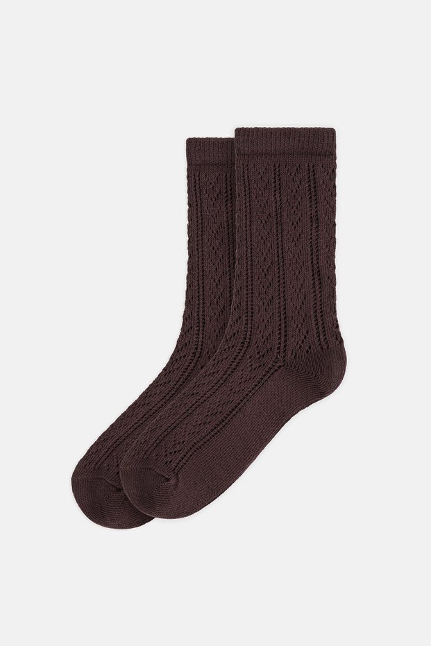 Brown Openwork Cotton Socks