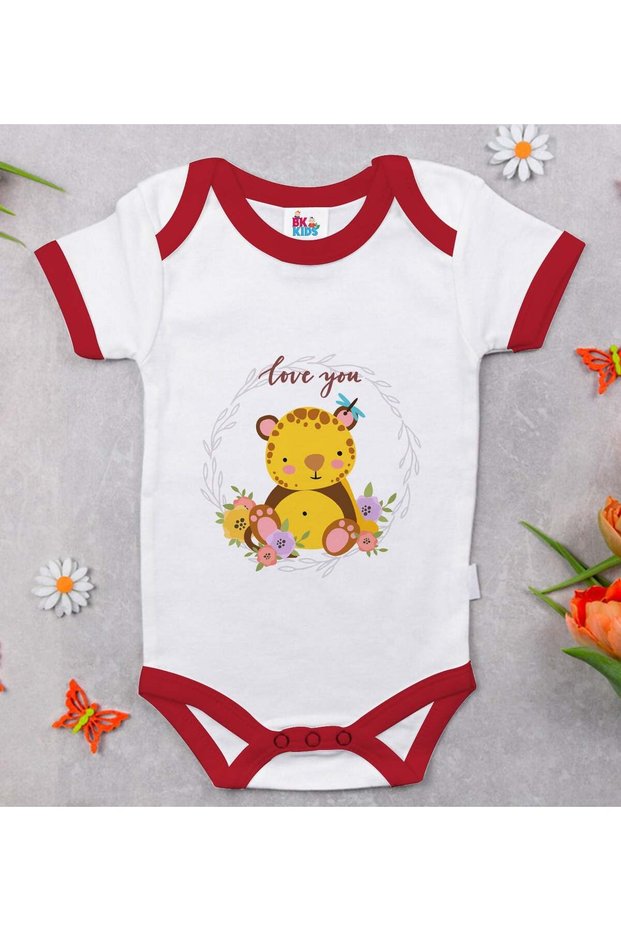 BK Kids "Love You" Design Red Baby Bodysuit-2, 0–3 Months
