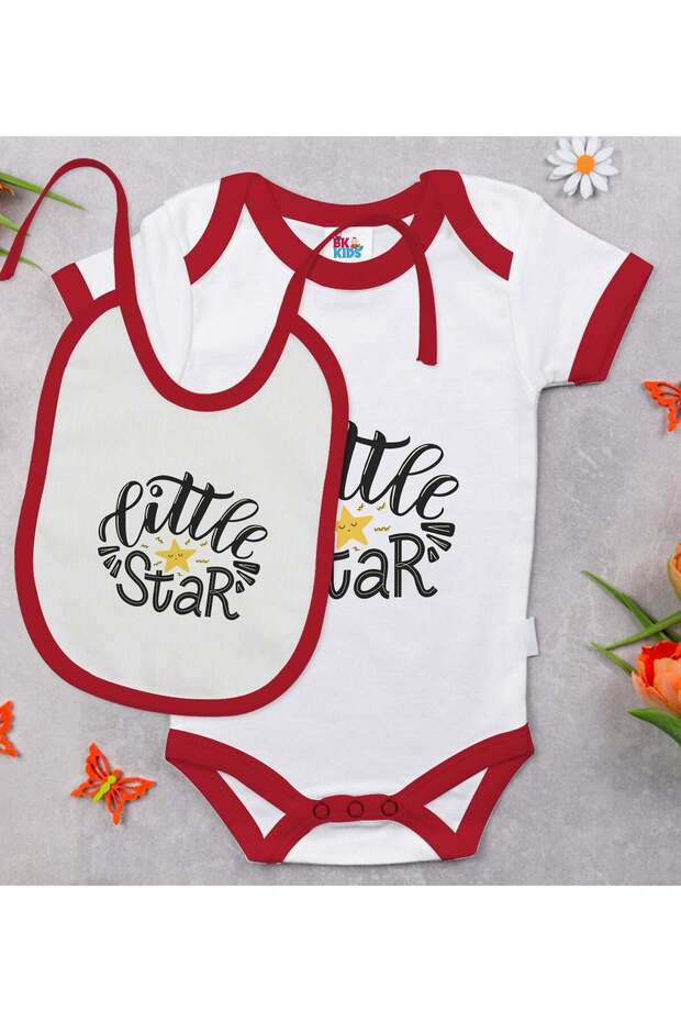 BK Kids Little Star-Designed Red Baby Bodysuit and Bib Gift Set-1, 0–3 Months