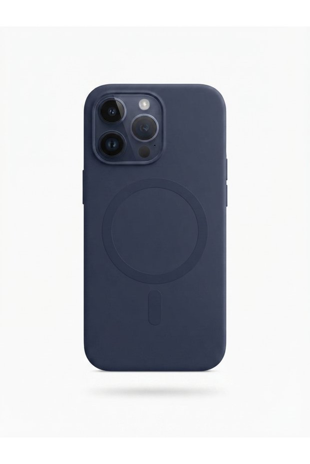 غطاء "ماج سيف" الأزرق الداكن لهاتف iPhone 15 Pro Compact.