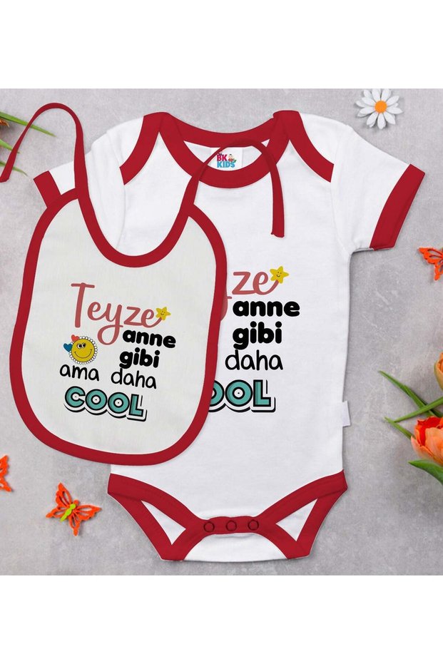 Bk Kids – Red Baby Bodysuit and Bib Gift Set, Designed to Look Like a Mother and Aunt – 1, for Ages 12-18 Months.