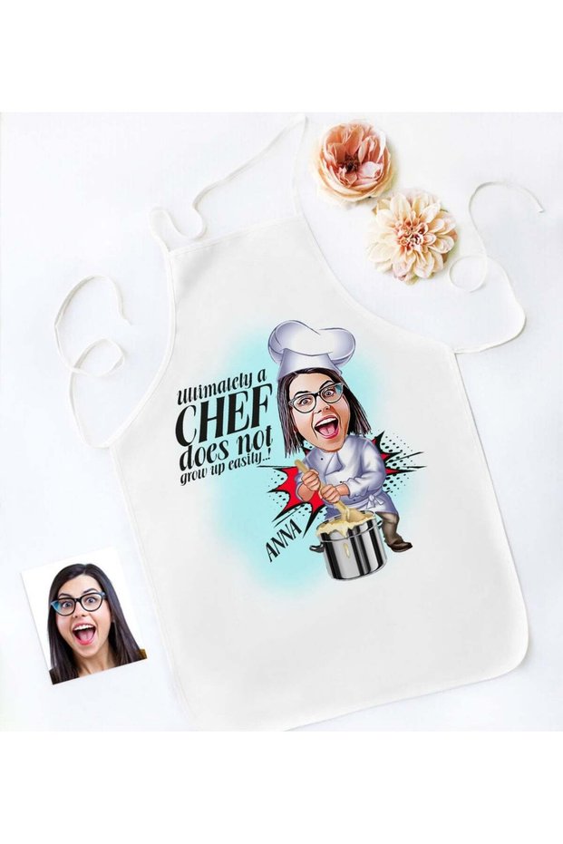 Personalized Chef Cartoon White Kitchen Apron - 1 Piece