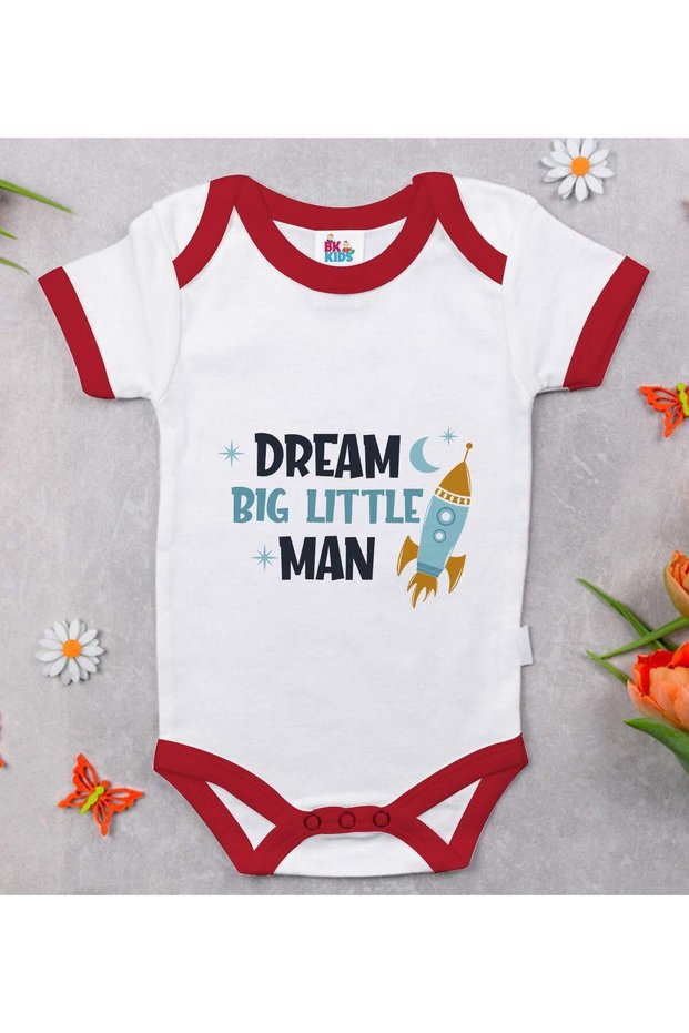 BK Kids Dream Big Little Man Design Red Baby Bodysuit-1 0-3 Months
