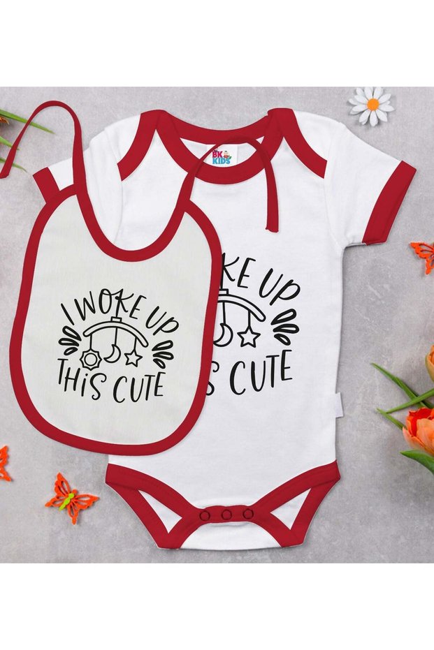 BK Kids This Cute-Designed Red Baby Bodysuit and Bib Gift Set-1, 0–3 Months