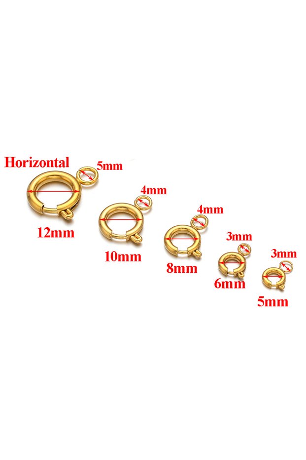 6mm Gold horizontal 10pcs Stainless Steel Spring Clasp Round Keychain Clips Hook Buckles Connector f
