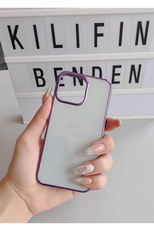 Iphone 13 pro max case with mika purple frame.