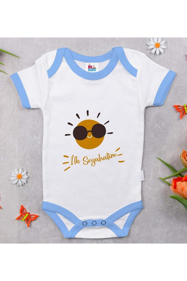 BK Kids "First Trip" Design Blue Baby Bodysuit-1, 12–18 months
