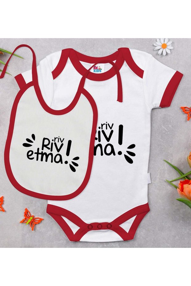 BK Kids Riv Riv Etma-Designed Red Baby Bodysuit and Bib Gift Set—1 (0–3 Months)