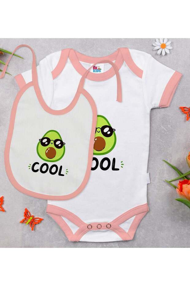 BK Kids Cool-Design Pink Baby Bodysuit and Bib Gift Set-1, 12–18 months