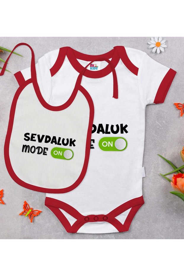 BK Kids Sevdaluk Modal Red Baby Bodysuit and Bib Gift Set-1, 0–3 Months
