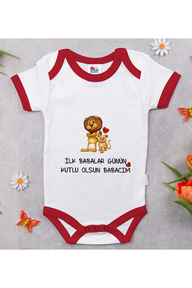 BK Kids First Father's Day-Themed Red Baby Bodysuit-3, 12–18 months