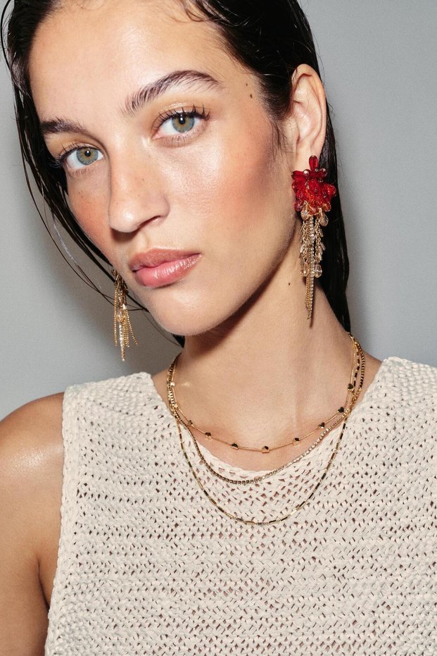 Marka Zr Model Earrings with Crystal and Tassel Details