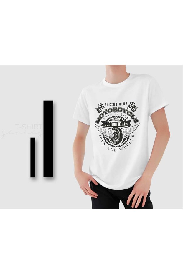 Motorcycle-Designed Men's White T-Shirt -7, Gift for a Friend, Birthday Gift, for Your Loved One.