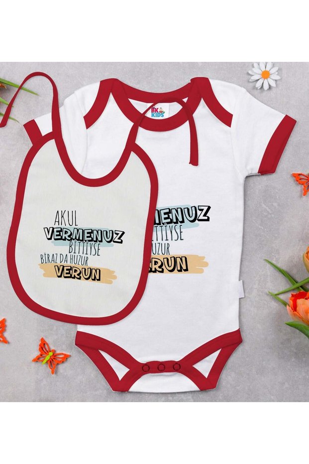 BK Kids Akul "If You've Finished Giving" Gift Set—1: Red Baby Bodysuit and Bib Set with Design—0-3 Months