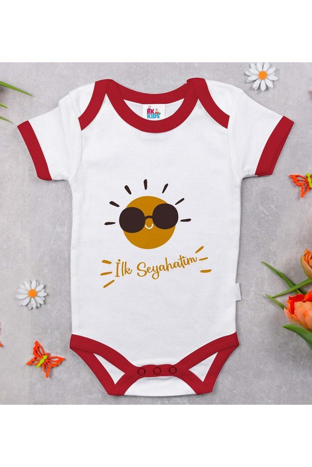 BK Kids "First Trip" Design Red Baby Bodysuit-1, 6–9 Months