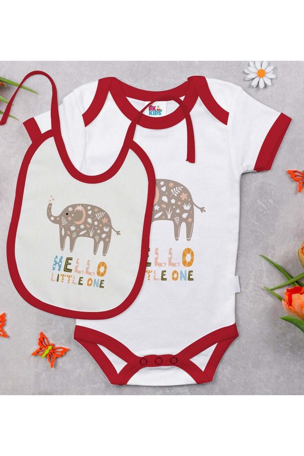 Bk Kids Hello Little One Designed Red Baby Bodysuit and Bib Gift Set - 1, 0-3 Months.