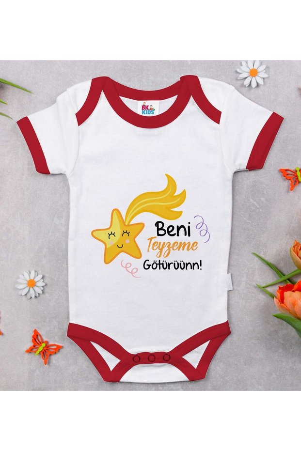 Bk Kids Take Me to My Aunt – Designed Red Baby Bodysuit – 1, 0-3 Months.
