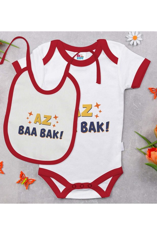 BK Kids "Az Baa Bak" Design Red Baby Bodysuit and Bib Gift Set-1, 12–18 months