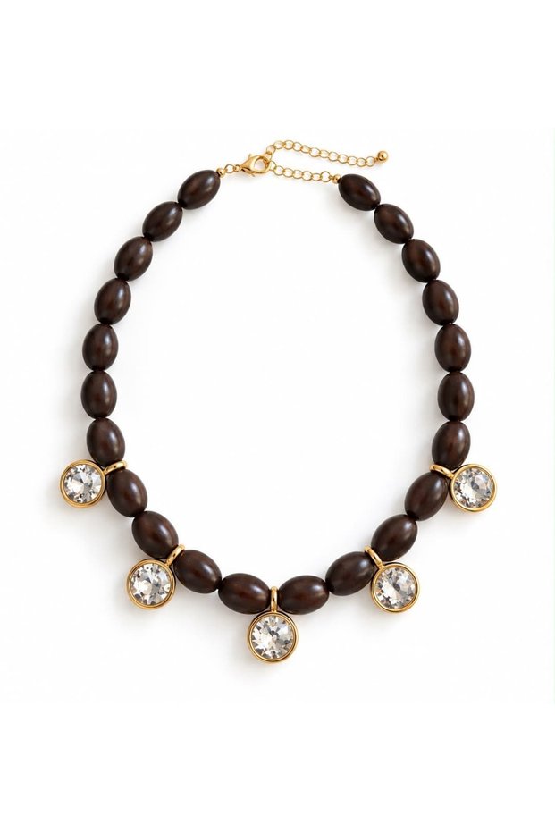 5-Stone Charm Wooden Beaded Necklace