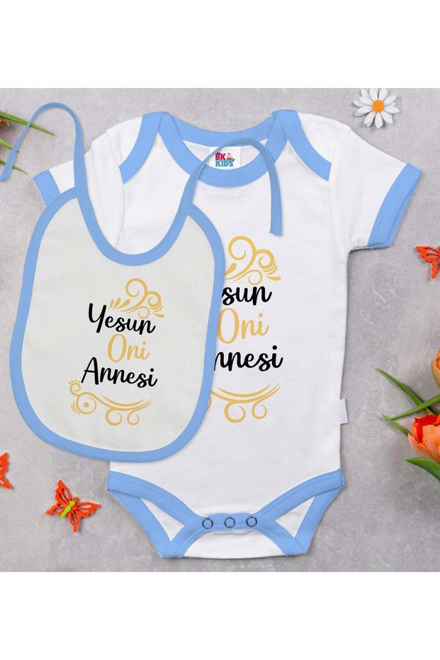 Bk Kids Yesun Oni Annesi Designed Blue Baby Bodysuit and Bib Gift Set - 1, 12-18 Months.