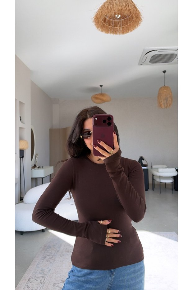 Brown Imported Fabric Fingerless Bodysuit
