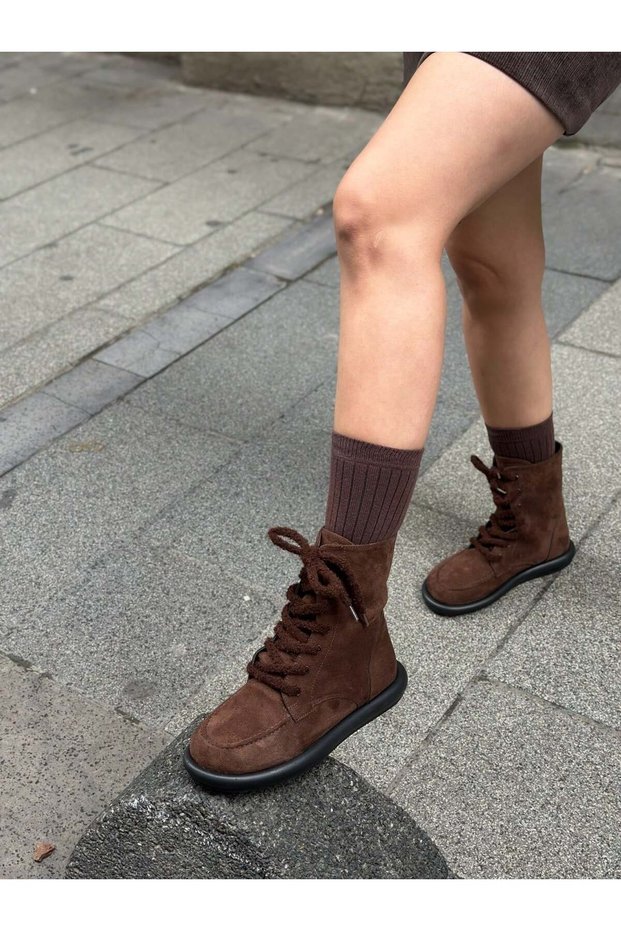 Coffee Suede (Otis) Women's Lace-Up Boots with Fur Lining.