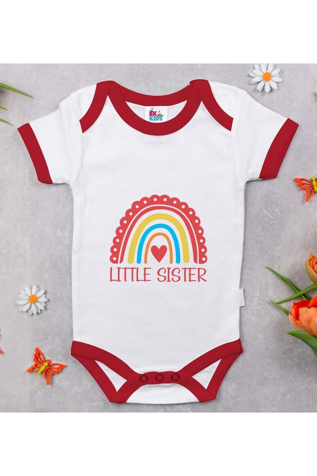 BK Kids "Little Sister" Design Red Baby Bodysuit-1, 0–3 Months