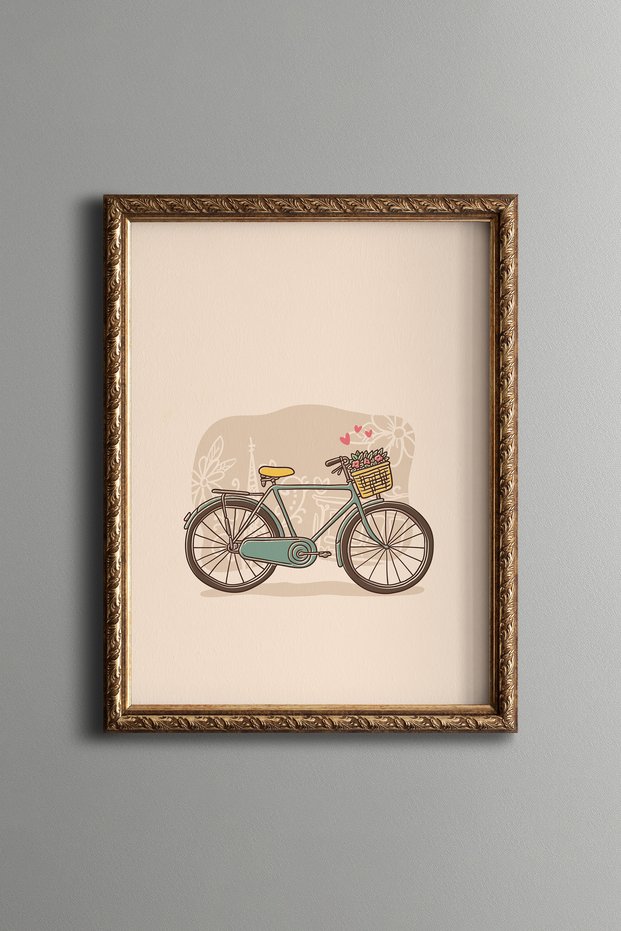 Flower Basket Bicycle - Vintage Patterned Painting - Slim Model