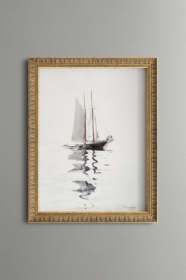 Two-Masted Sailing Ship and Sandal - Vintage Patterned Painting - Slim Model