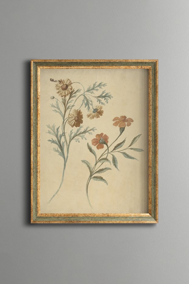 Yellow Wildflowers - Vintage Patterned Painting - Slim Frame