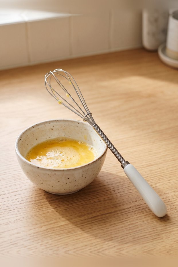 Mini Whisk: Stainless Steel Wire Hand Whisk with Porcelain Handle—For Eggs, Sauces, and Milk—1 Piece