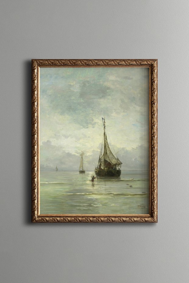 Sailing Ship in Fog - Vintage Patterned Painting - Slim Model
