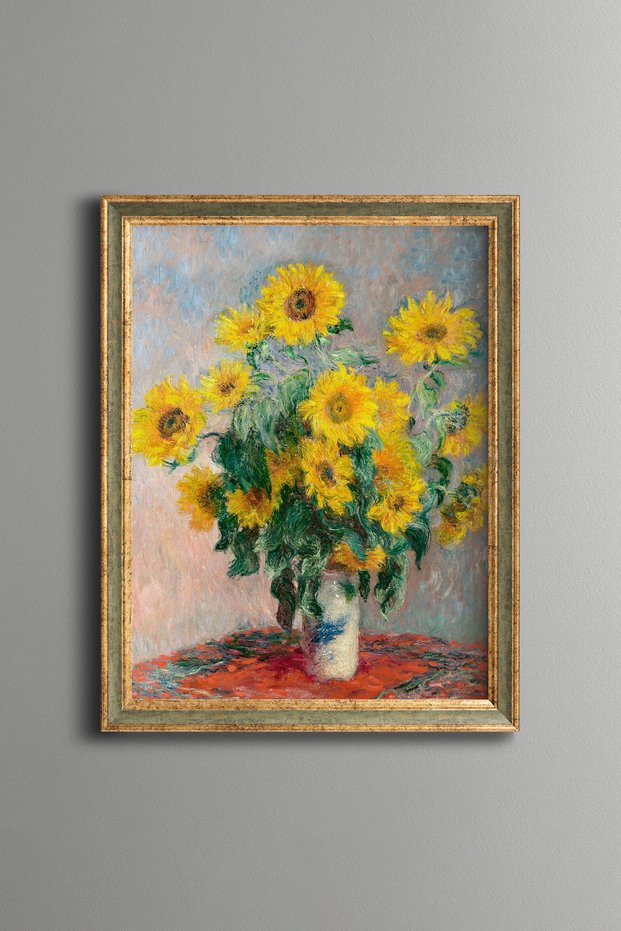 Sunflowers - Vintage Patterned Painting - Slim Frame