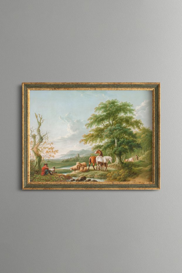 Shepherd's Landscape - Vintage Patterned Painting - Slim Model