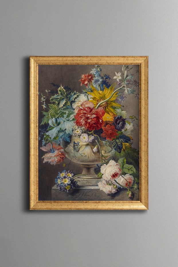 Flower Bouquet in Vase - Vintage Patterned Painting - Fine Model