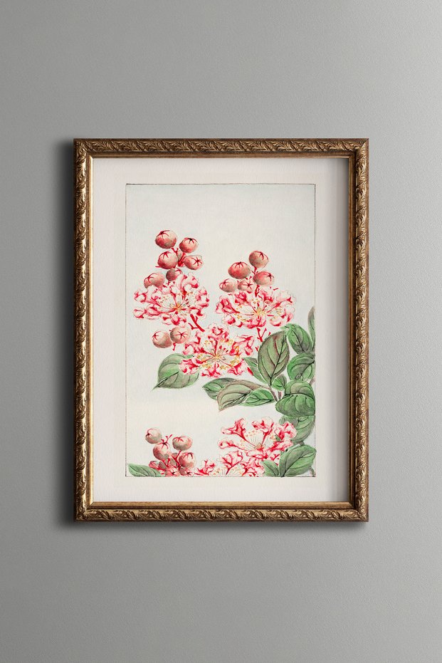 Pink Fruit Branch - Vintage Patterned Painting - Slim Model
