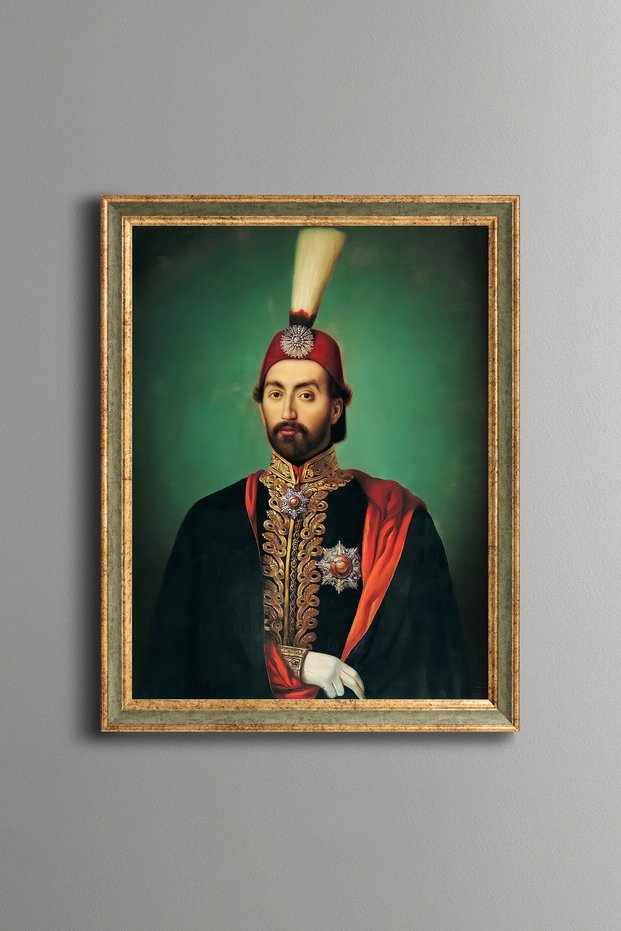 Portrait of Sultan Abdulmecid - Vintage Patterned Painting - Slim Model