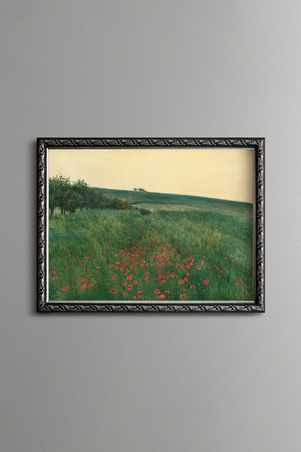 Red Poppies - Vintage Patterned Painting - Slim Model