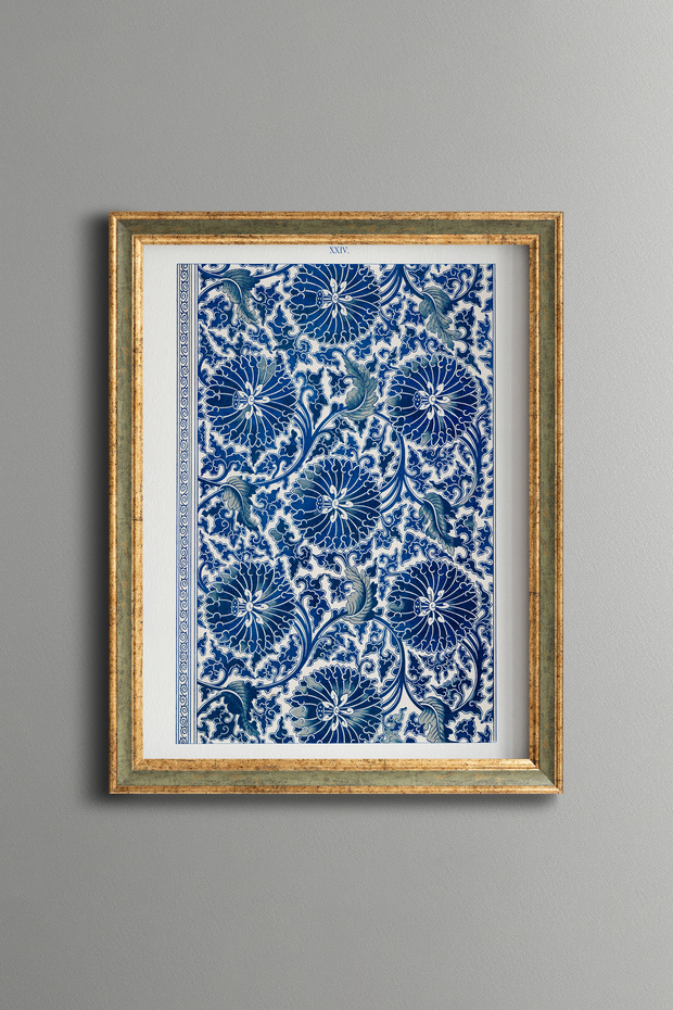Blue Chinese Floral Pattern - Vintage Patterned Painting - Slim Model