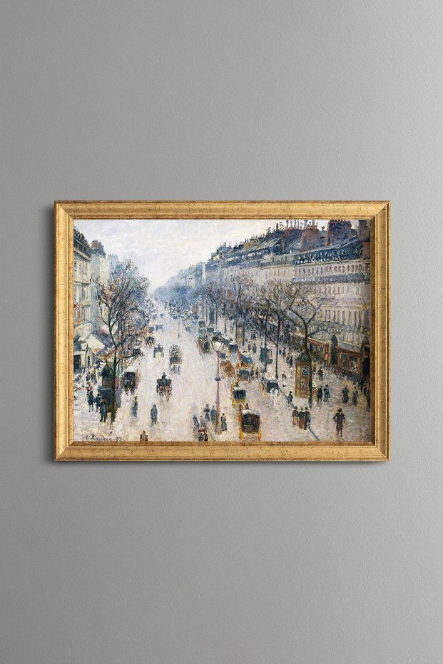 Montmartre Boulevard in Winter Morning - Vintage Patterned Painting - Slim Model