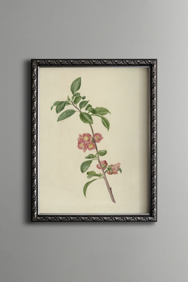 Pink Floral Branch - Vintage Patterned Painting - Slim Frame