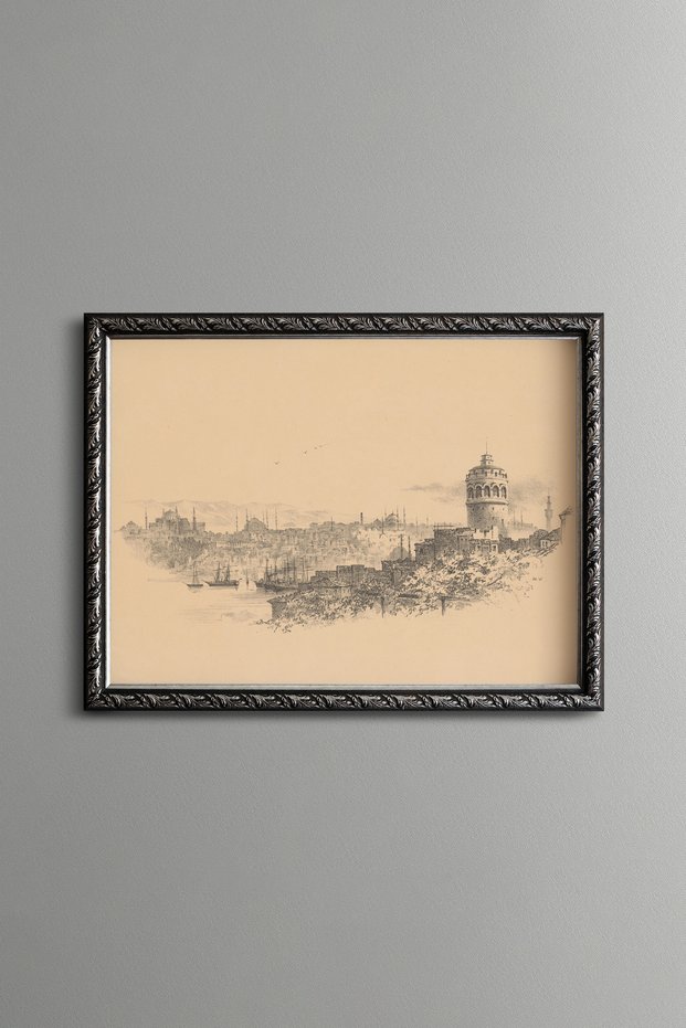 Istanbul Panorama - Vintage Patterned Painting - Slim Model