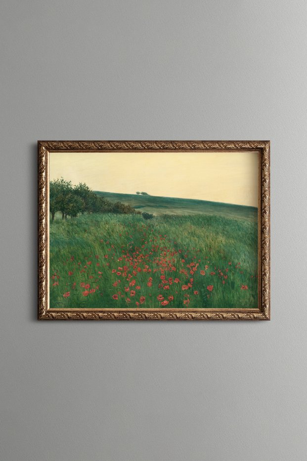 Red Poppies - Vintage Patterned Painting - Slim Model