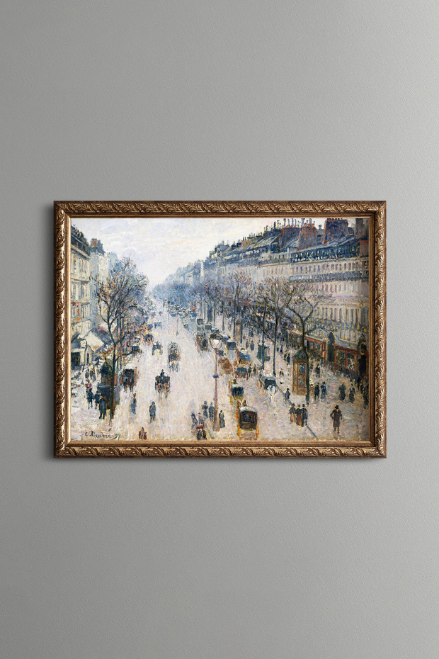 Montmartre Boulevard in Winter Morning - Vintage Patterned Painting - Slim Model